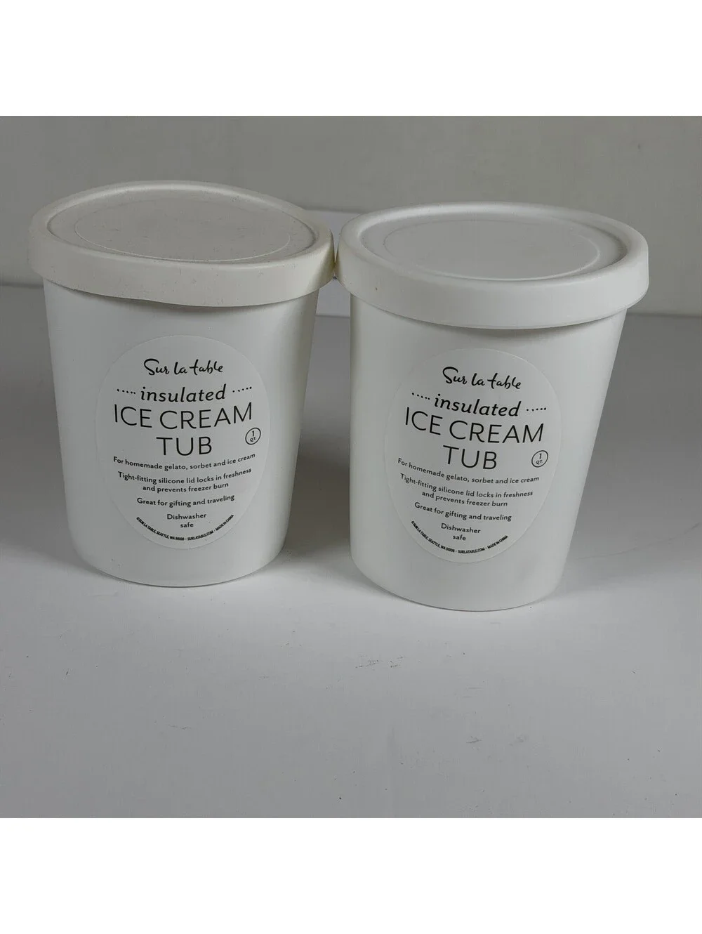 2 Sur La Table Insulated Ice Cream Tubs 1 Quart White Storage Location S-2